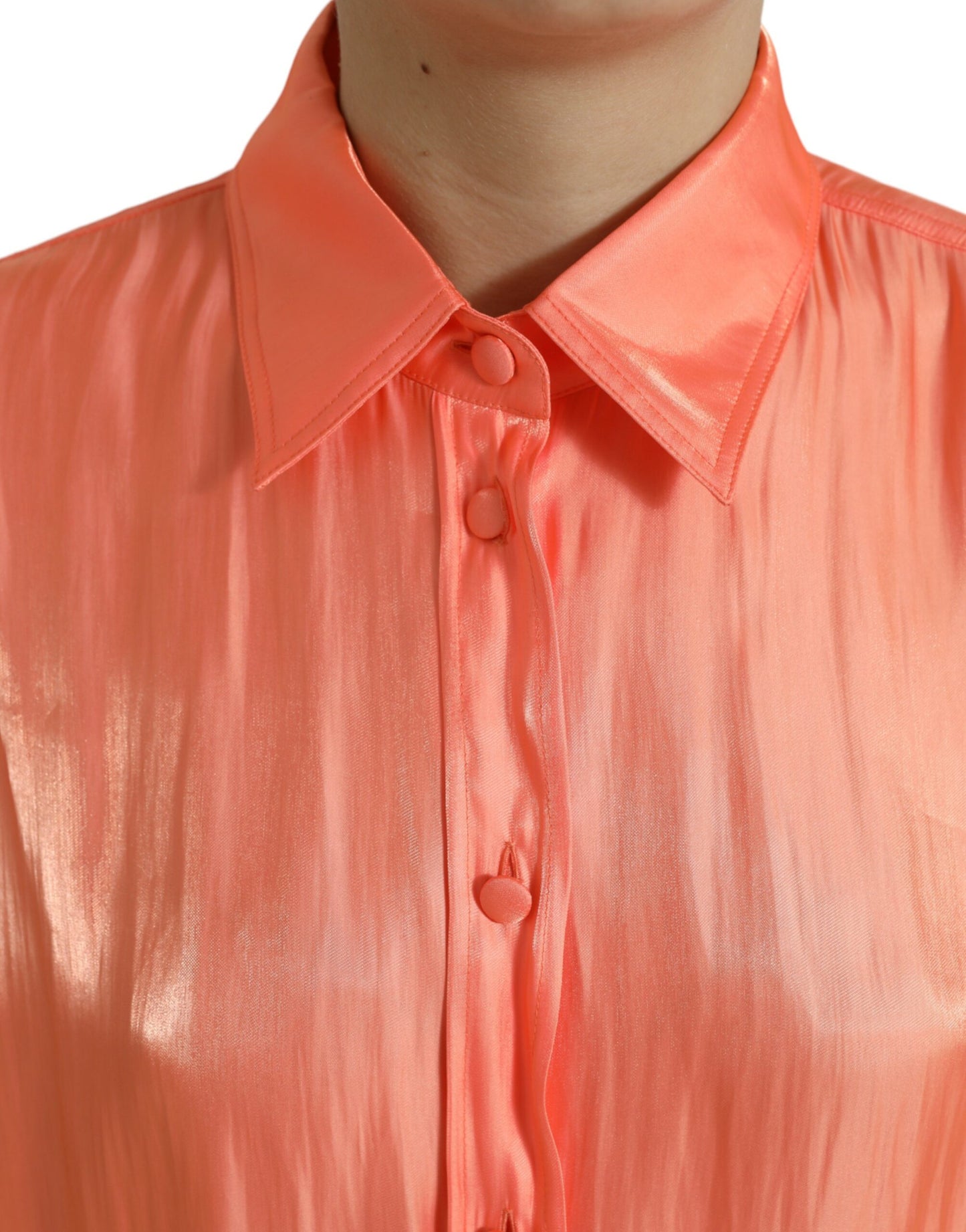  - Elegant Coral Long Sleeve Polo Top