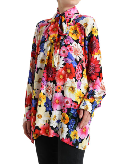  - Floral Silk Blouse with Front Tie Fastening