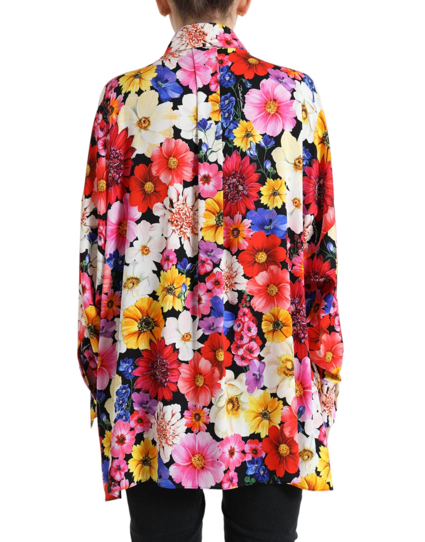  - Floral Silk Blouse with Front Tie Fastening