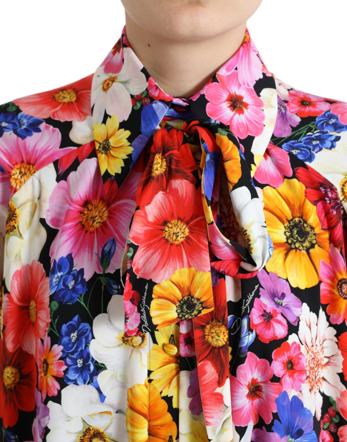  - Floral Silk Blouse with Front Tie Fastening