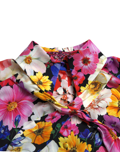  - Floral Silk Blouse with Front Tie Fastening