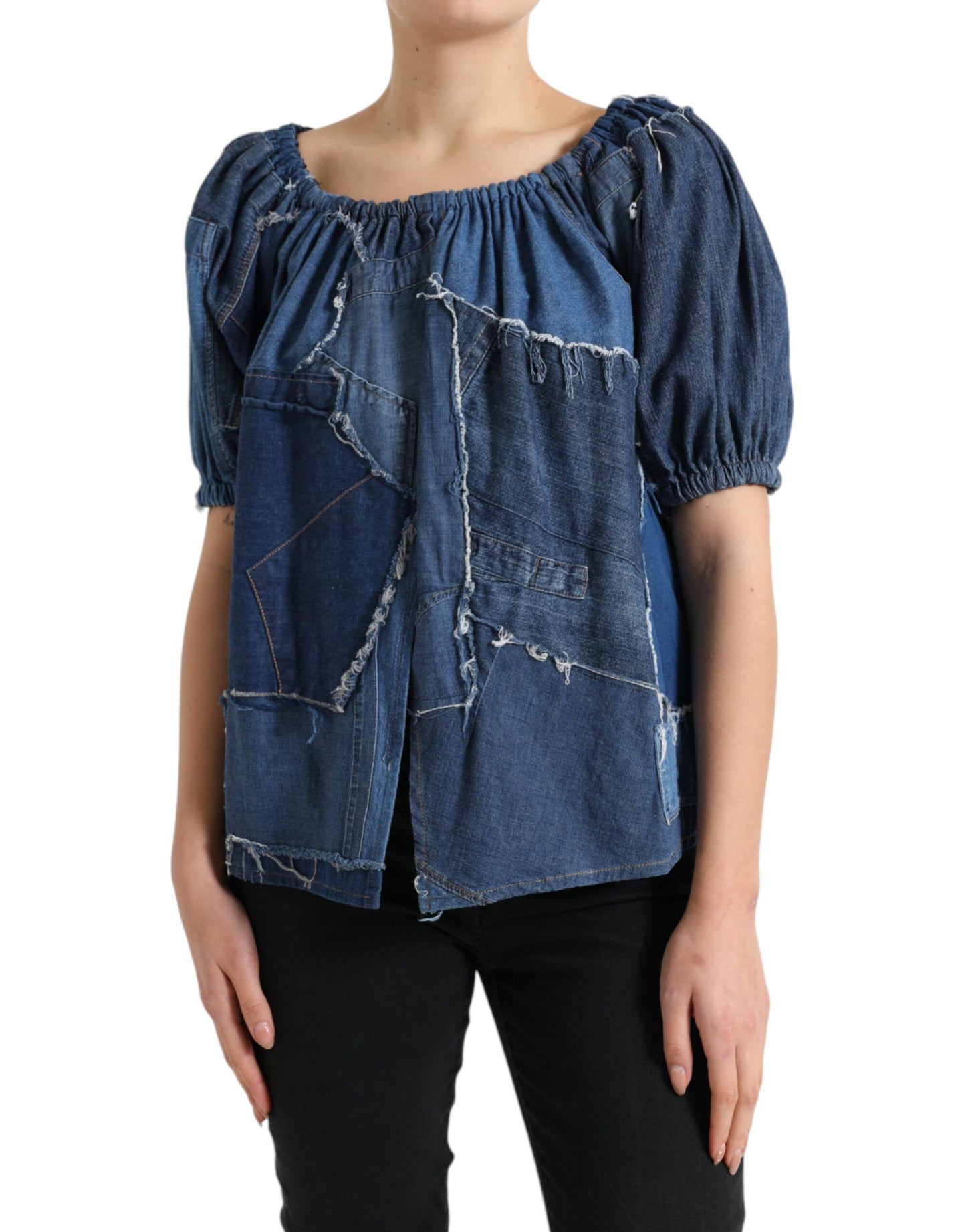  - Elegant Cotton Denim Blouse Top