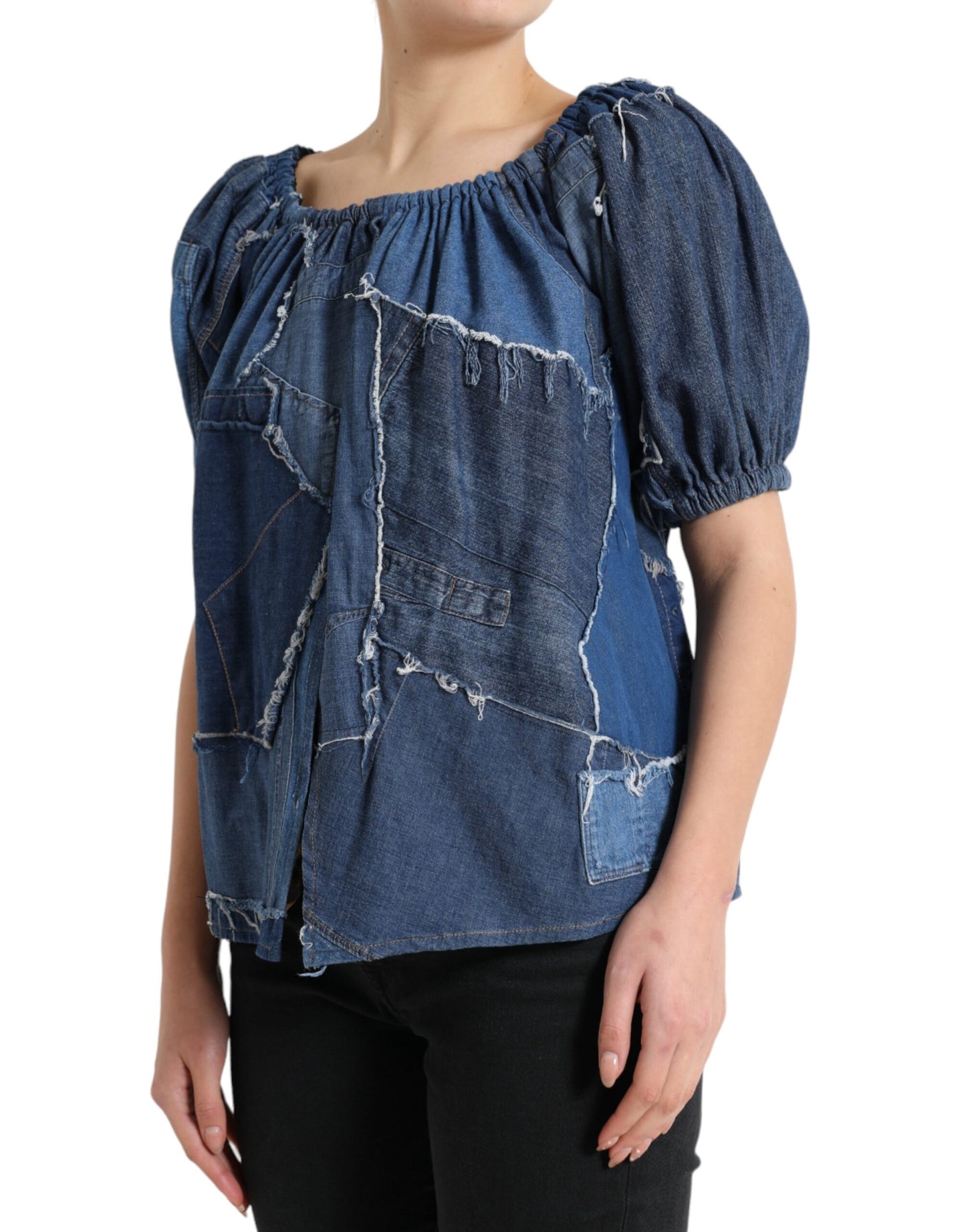  - Elegant Cotton Denim Blouse Top