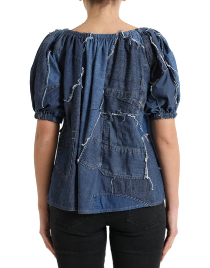  - Elegant Cotton Denim Blouse Top