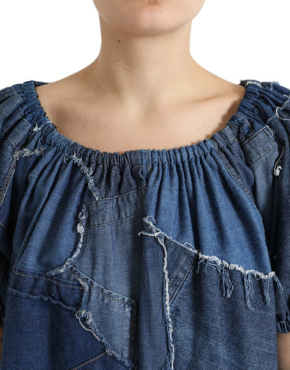  - Elegant Cotton Denim Blouse Top