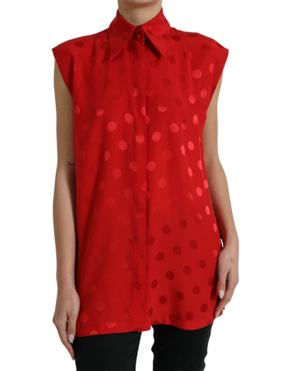  - Elegant Polka Dot Sleeveless Silk Blouse