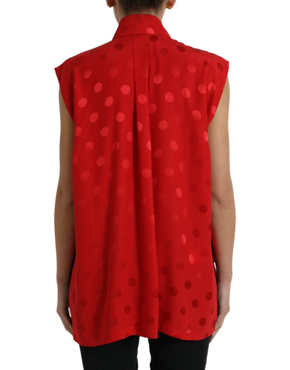  - Elegant Polka Dot Sleeveless Silk Blouse