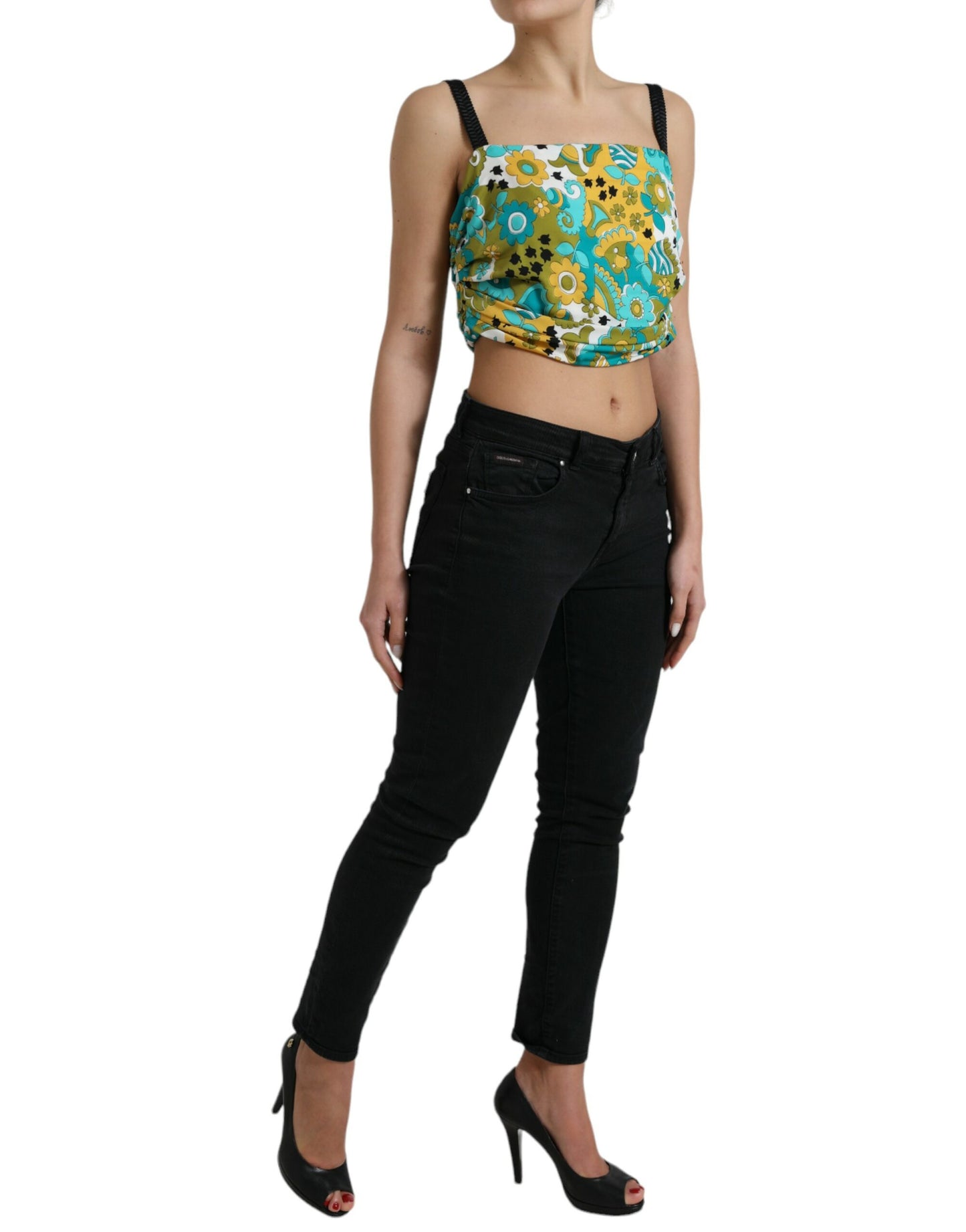  - Elegant Floral Silk Blend Cropped Tank Top