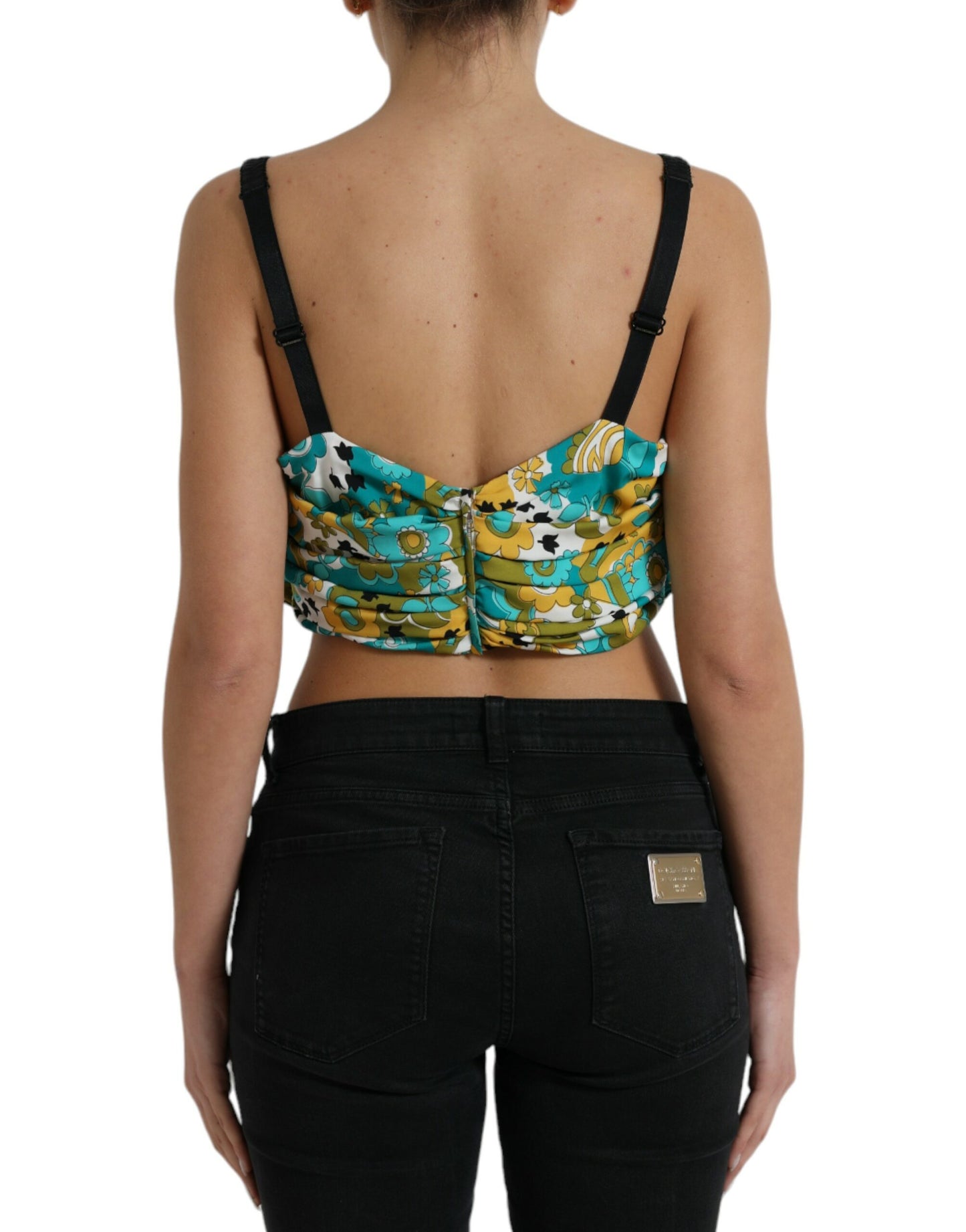  - Elegant Floral Silk Blend Cropped Tank Top