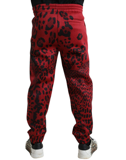  - Elegant Leopard Print Joggers in Red and Black