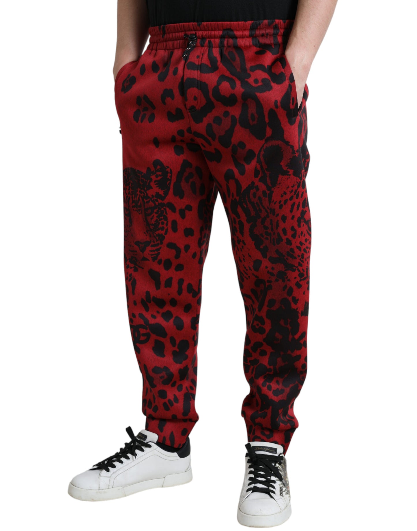  - Elegant Leopard Print Joggers in Red and Black