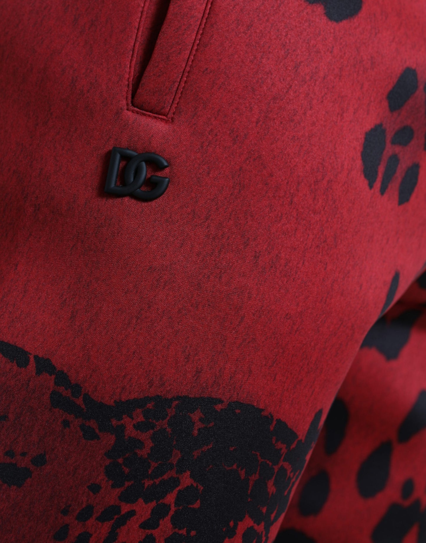  - Elegant Leopard Print Joggers in Red and Black