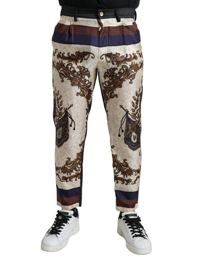  - Elegant Silk Skinny Pants with Heraldic Print