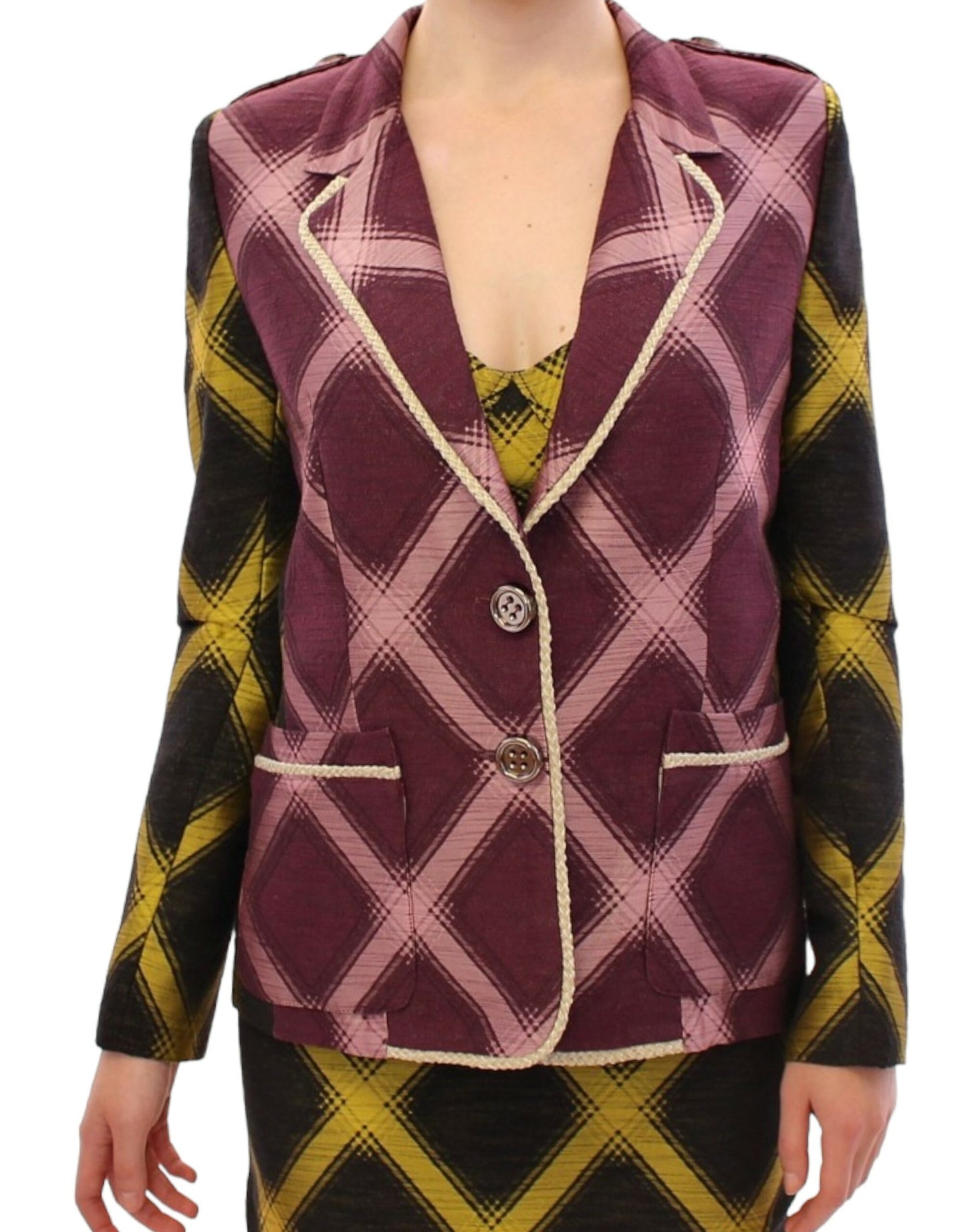  - Chic Purple Checkered Jacket Blazer