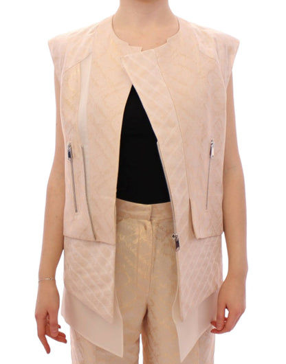  - Exquisite Beige Brocade Sleeveless Jacket Vest