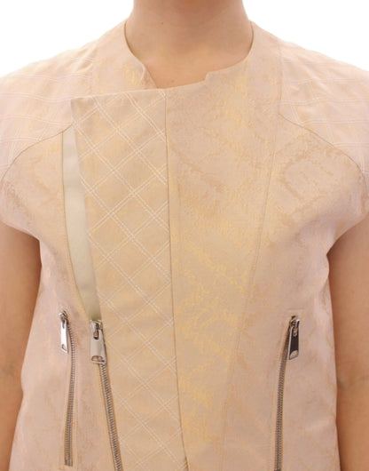  - Exquisite Beige Brocade Sleeveless Jacket Vest