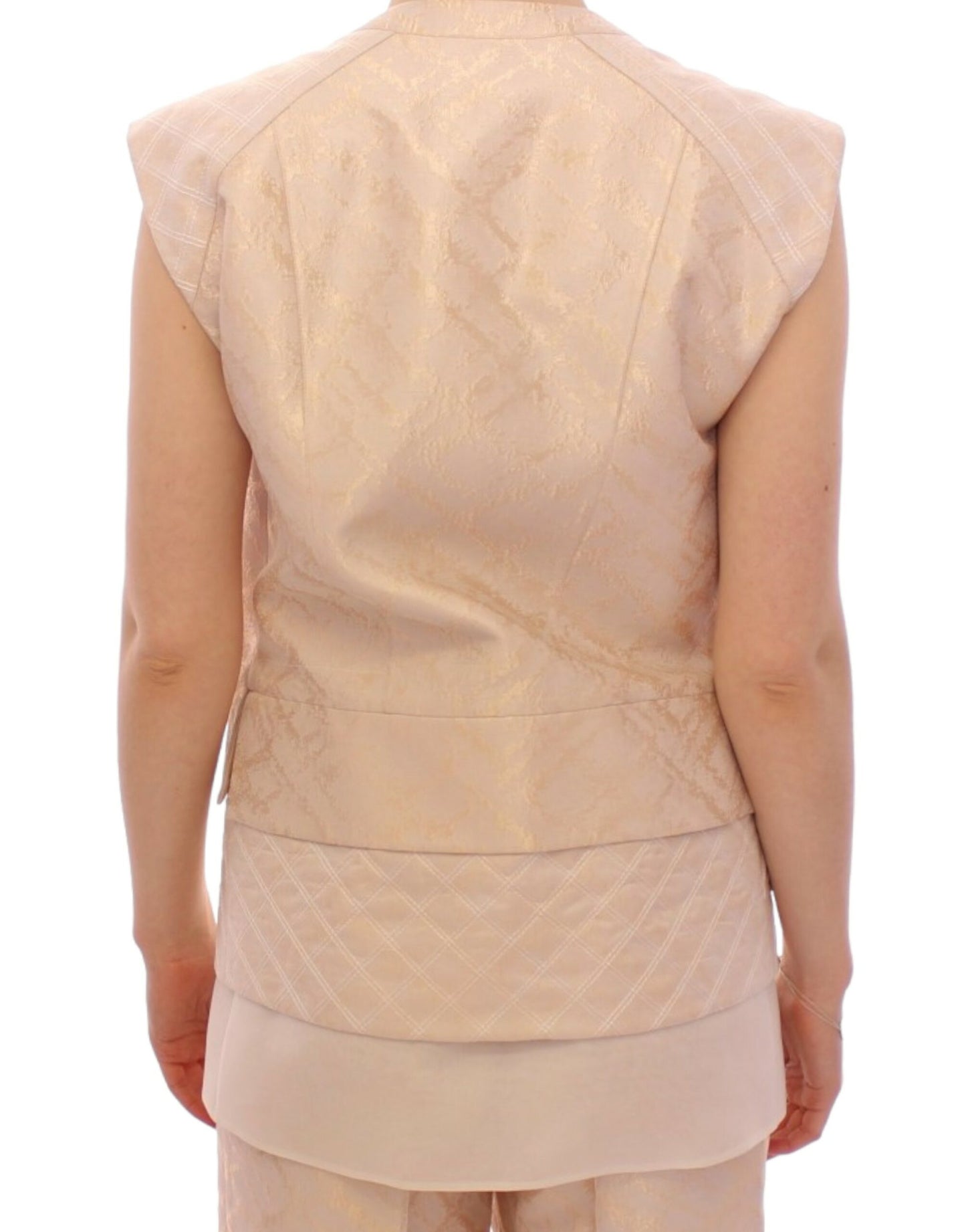  - Exquisite Beige Brocade Sleeveless Jacket Vest