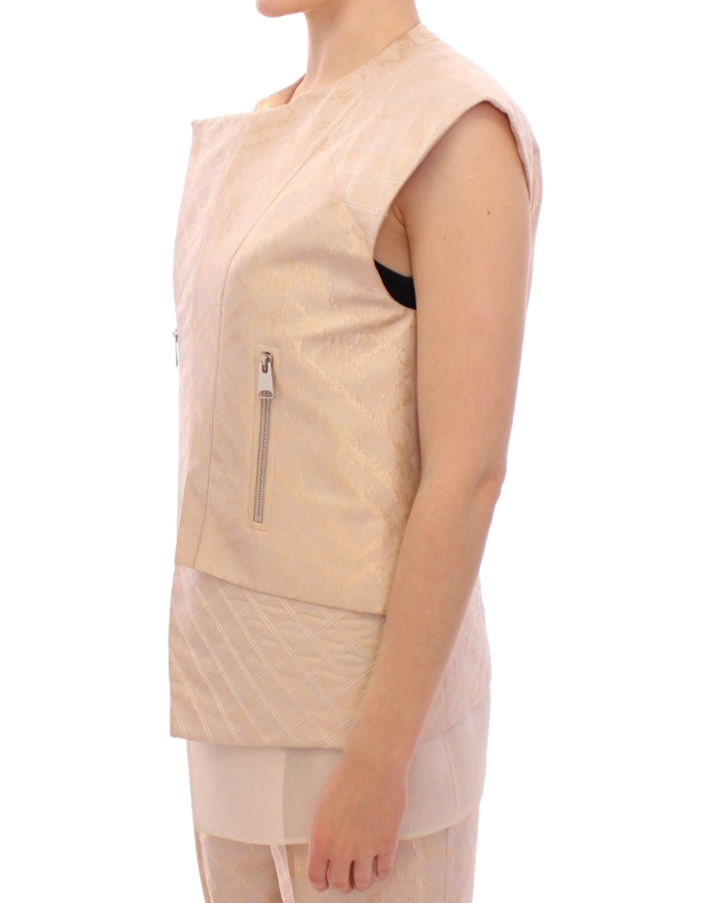  - Exquisite Beige Brocade Sleeveless Jacket Vest