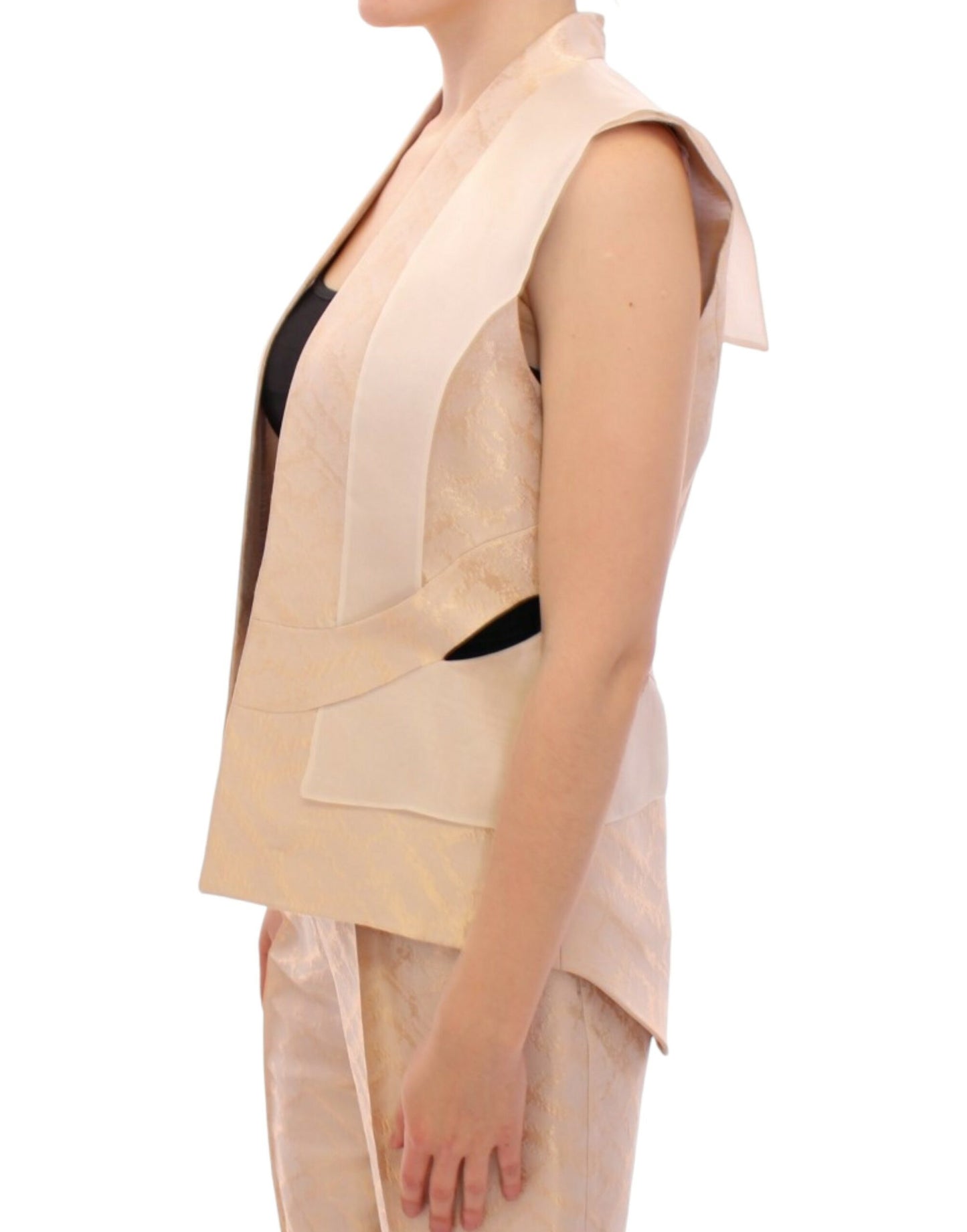  - Exclusive Beige Brocade Sleeveless Vest