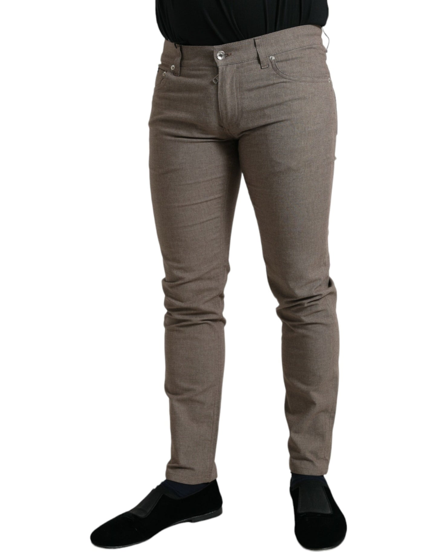  - Elegant Brown Cotton Stretch Skinny Pants