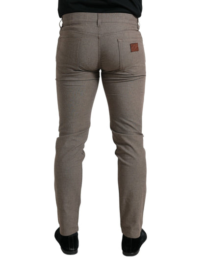  - Elegant Brown Cotton Stretch Skinny Pants