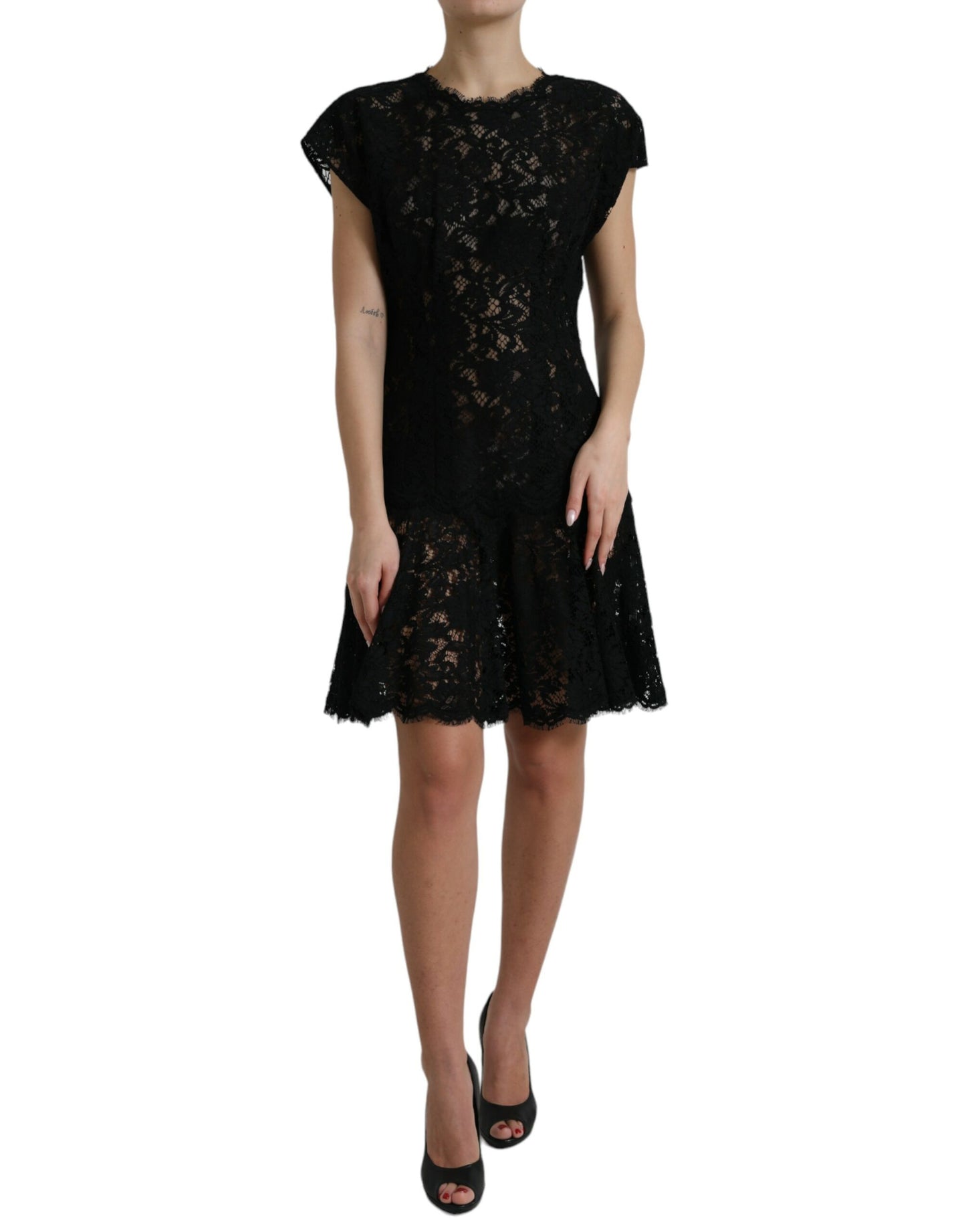  - Black Floral Lace A-Line Mini Dress