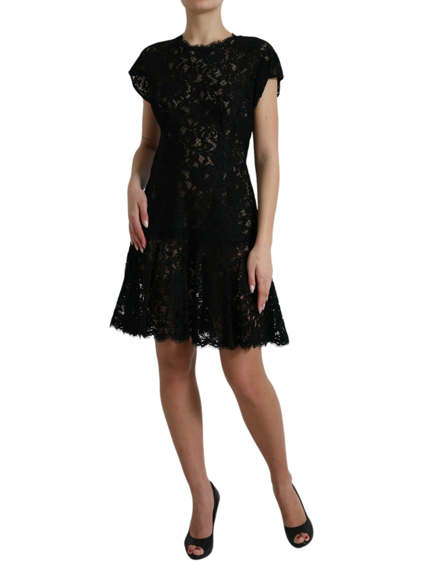  - Black Floral Lace A-Line Mini Dress