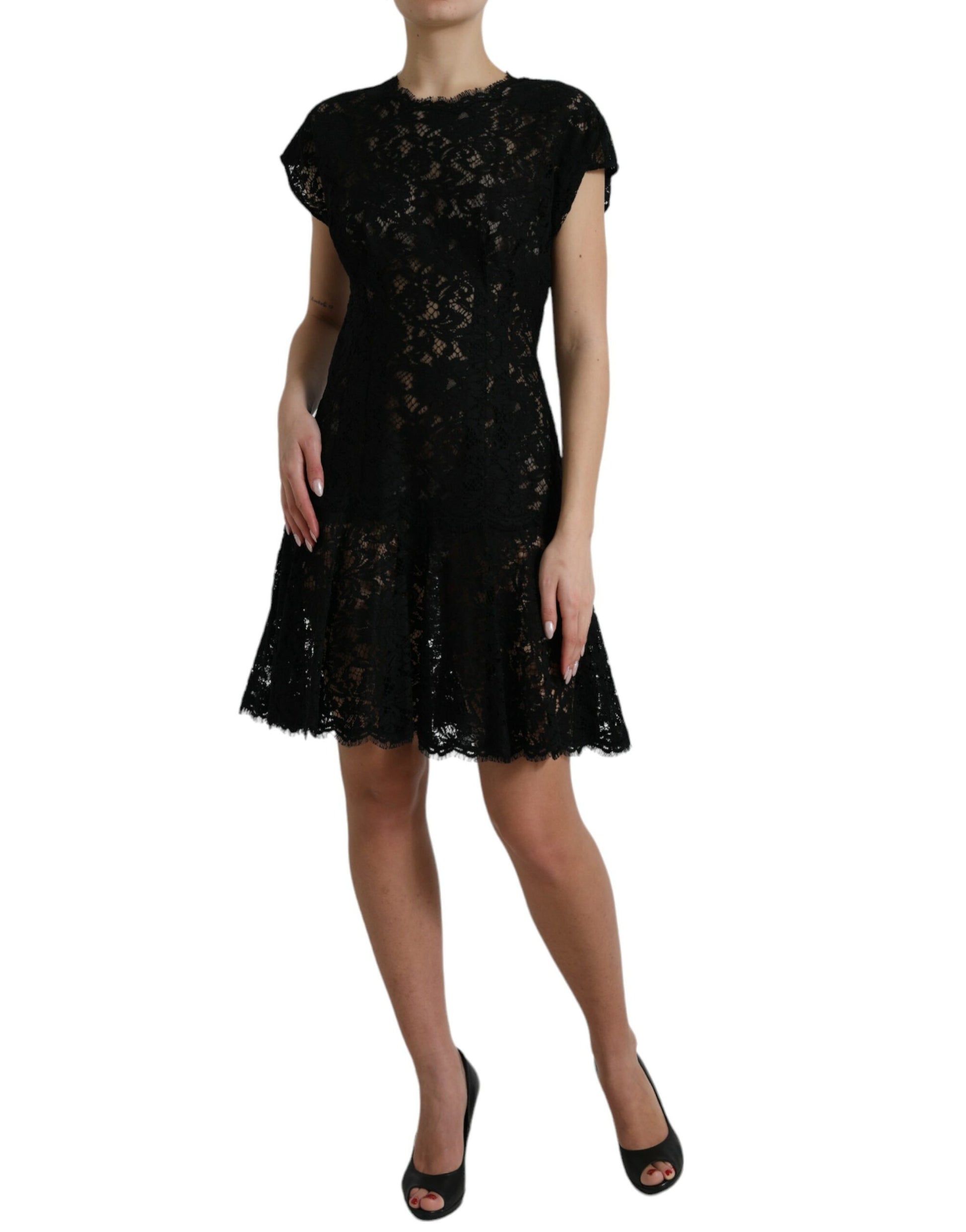 Black Floral Lace A-Line Mini Dress