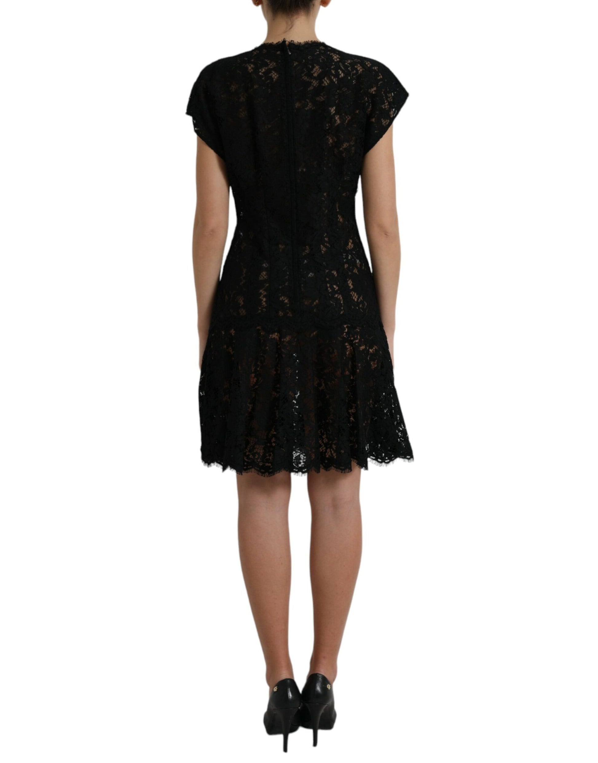 Black Floral Lace A-Line Mini Dress