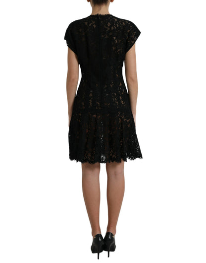  - Black Floral Lace A-Line Mini Dress