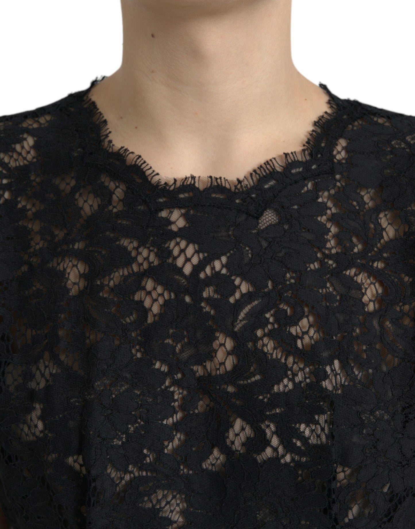  - Black Floral Lace A-Line Mini Dress