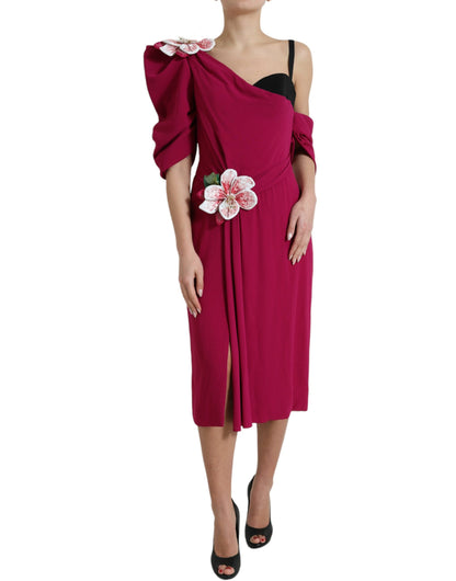  - Elegant Purple Silk Midi Sheath Dress