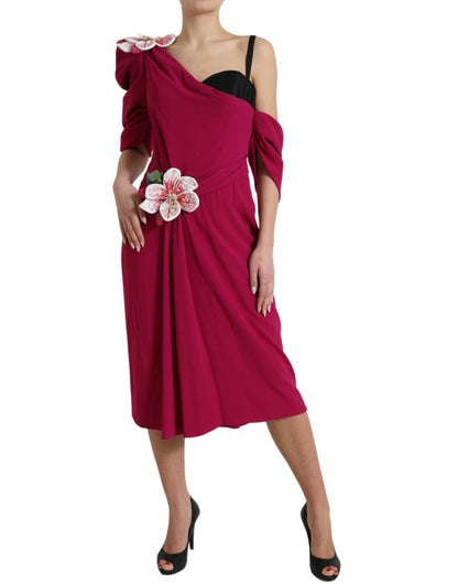  - Elegant Purple Silk Midi Sheath Dress