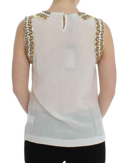  - Elegant Sleeveless Silk Blouse with Crystal Embellishment