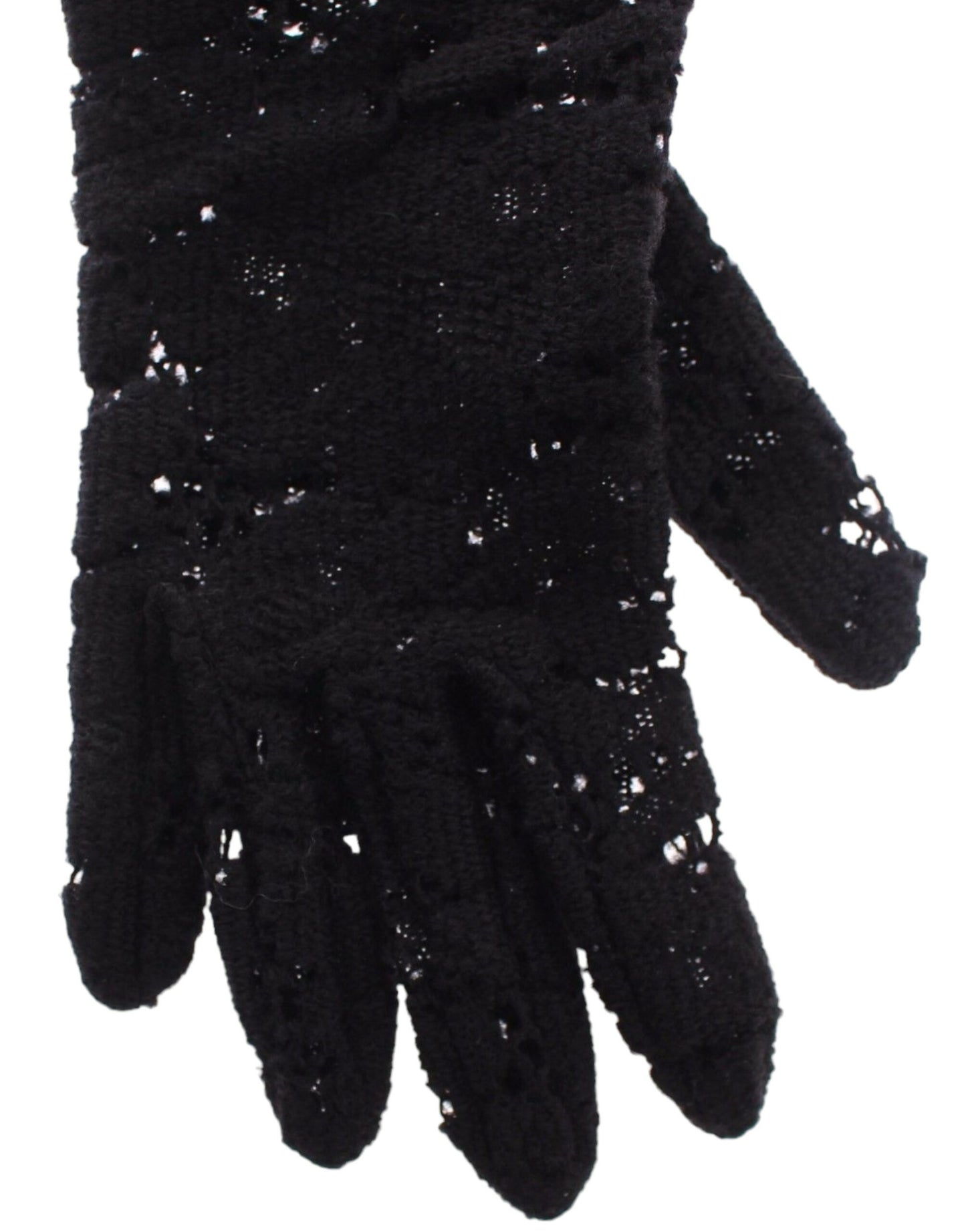  - Black Wool Lace & Lamb Fur Elbow Gloves