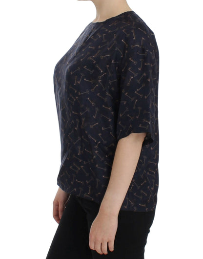  - Enchanted Sicily Silk Blouse with Gold Keys Print