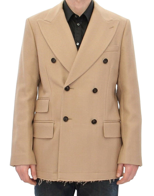 Elegant Beige Formal Wool Coat - The Luxe Alliance