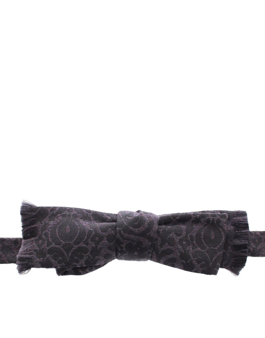  - Elegant Black Paisley Silk-Wool Blend Bow Tie