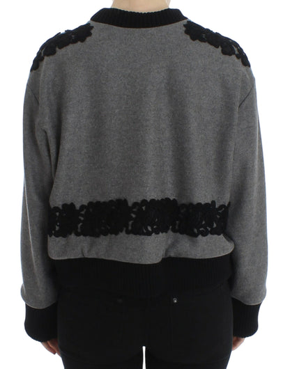  - Elegant Gray Cashmere Blend Lace Sweater