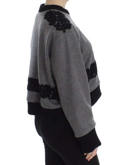  - Elegant Gray Cashmere Blend Lace Sweater