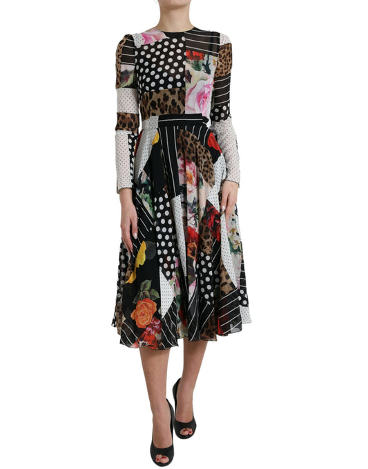  - Elegant Patchwork Silk Midi A-Line Dress