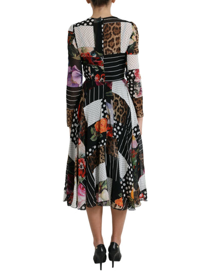  - Elegant Patchwork Silk Midi A-Line Dress