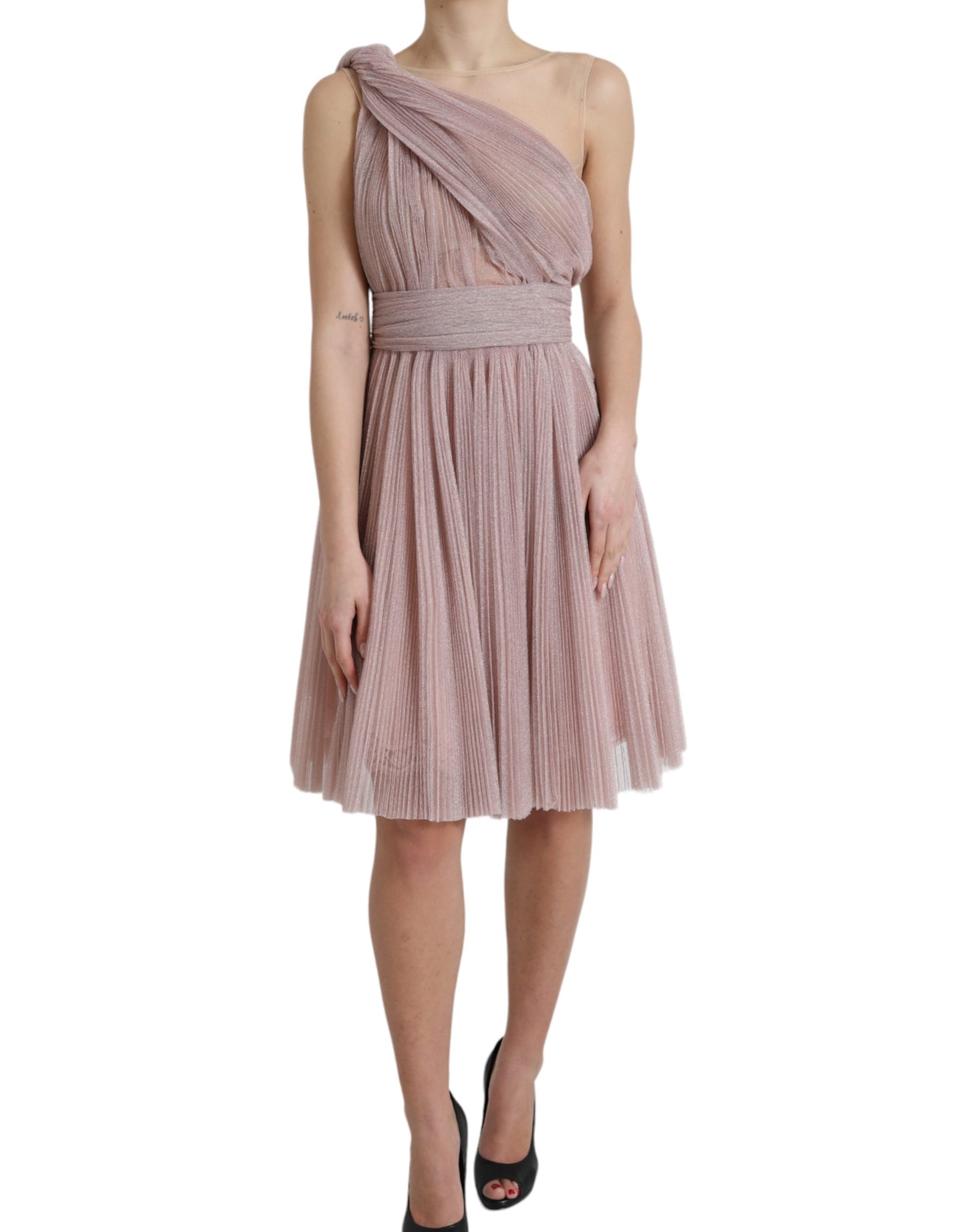  - Elegant Asymmetrical Pink Tulle Dress