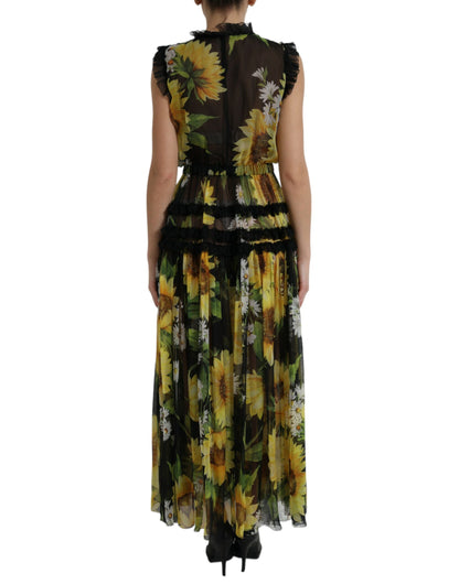 Elegant Sunflower Silk Maxi Dress