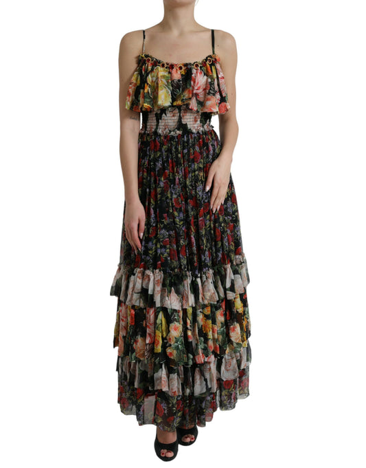  - Vibrant Silk Floral Maxi Dress