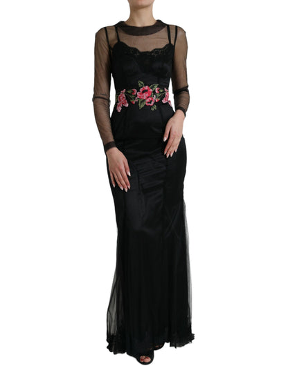  - Floral Embroidery Tulle Long Evening Dress