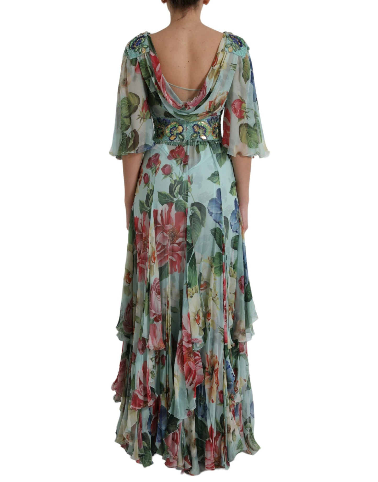  - Elegant Floral Silk Long Dress