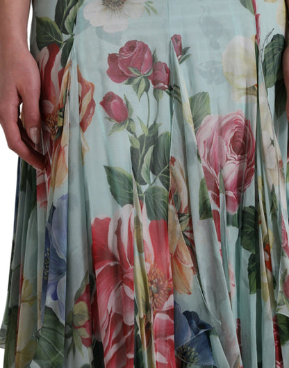  - Elegant Floral Silk Long Dress