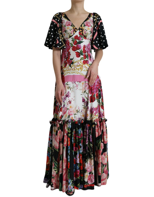  - Elegant Floral Silk Maxi Dress