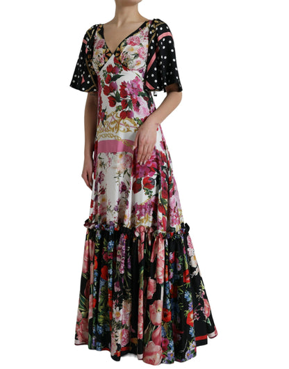  - Elegant Floral Silk Maxi Dress